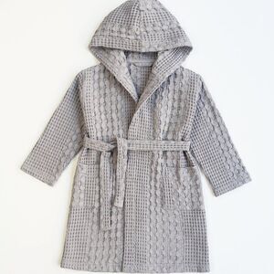 Organic Waffle Cotton Kids Bathrobe Grey